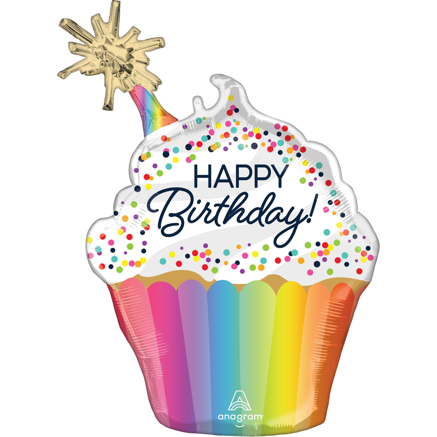Foil Balloon - Shape - Cupcake - "HAPPY Birthday!" - Sprinkle